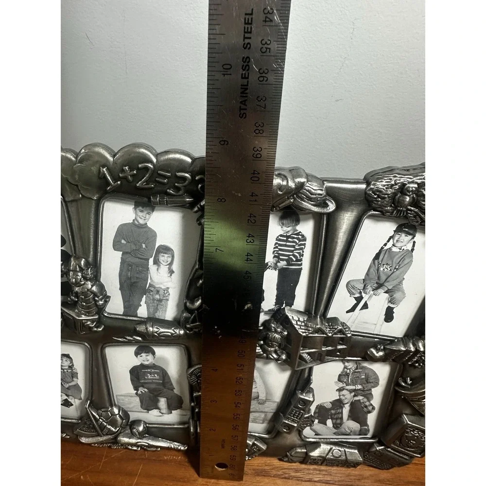 Kids Multi Photo Collage Frame 8 Opening Pewter School Theme Tabletop